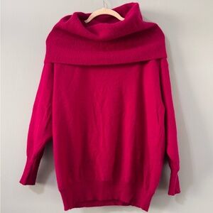 Vintage 80s 90s Women’s Lambswool Rabbit Hair Angora Cowl Neck Fuchsia Sweater M